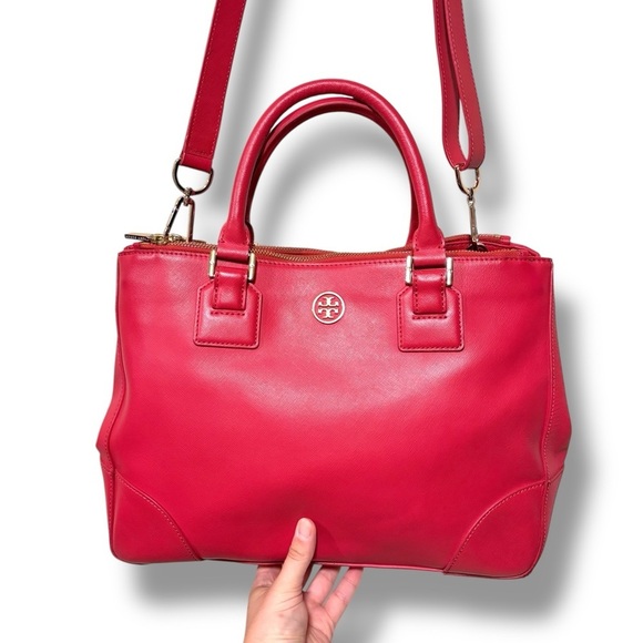 Tory Burch Robinson Double Zip Bag Saffiano Leather Crossbody Tote Poppy Red - Picture 1 of 11